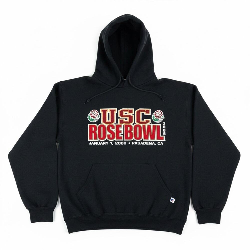 USC Trojans 2008 Rose Bowl Embroidered Hoodie Small Russell Athletic Black NCAA